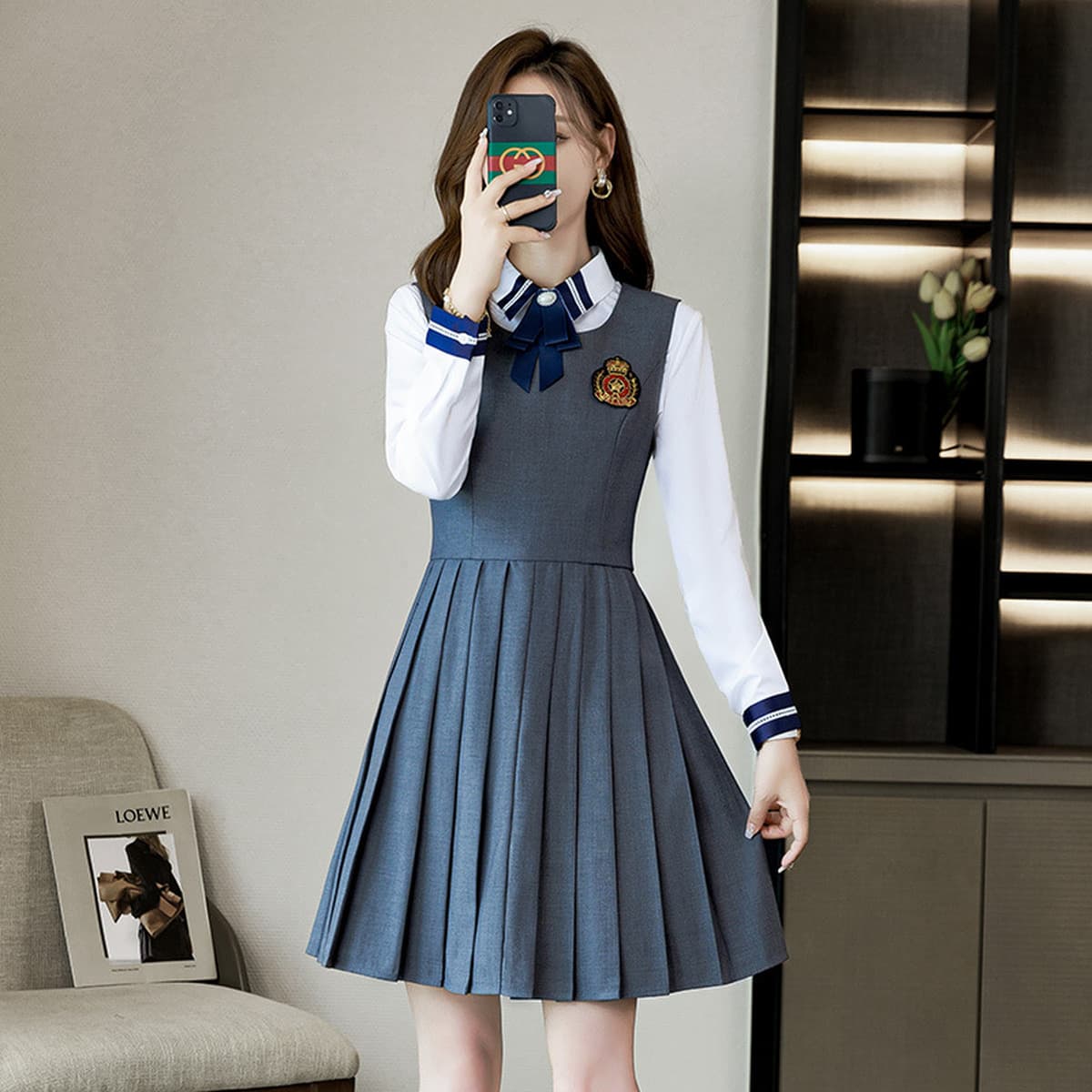 Платье в студенческом стиле женское маленькое 2023 новый пиджак в британском стиле женский жилет юбка JK Униформа костюм