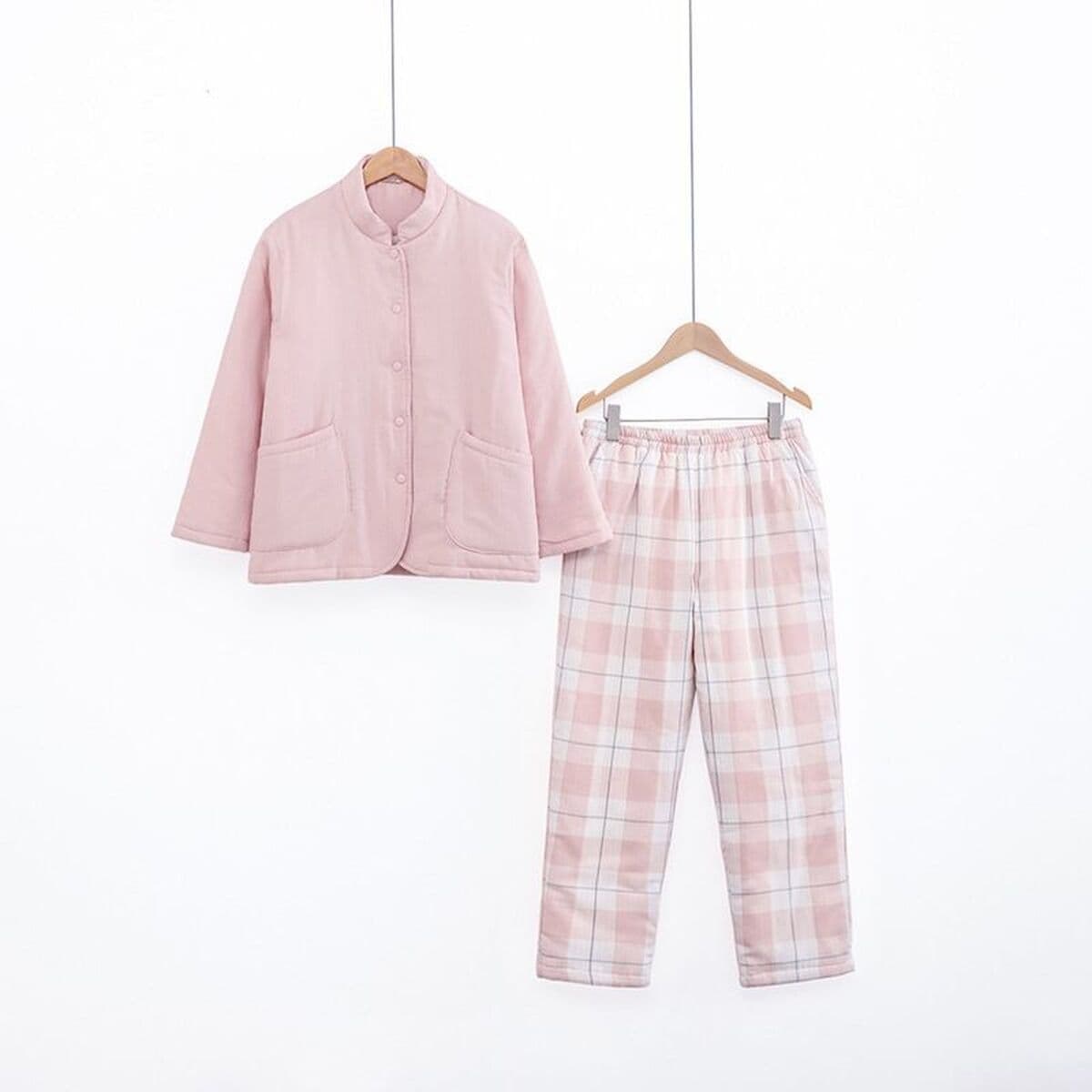 Без печати хороший японский стиль утолщенный хлопок двухслойная хлопчатобумажная пижама женская сплошная мужская зимняя...