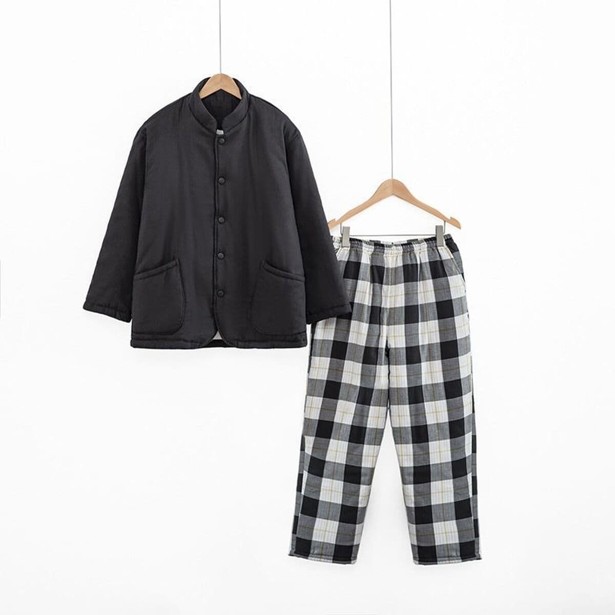 Без печати хороший японский стиль утолщенный хлопок двухслойная хлопчатобумажная пижама женская сплошная мужская зимняя...