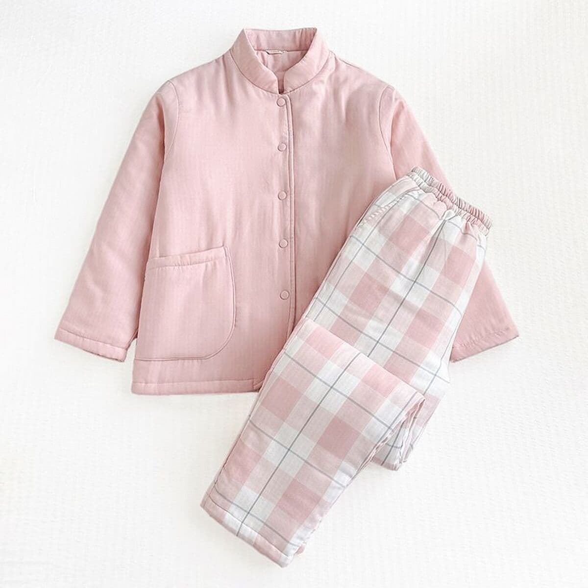 Без печати хороший японский стиль утолщенный хлопок двухслойная хлопчатобумажная пижама женская сплошная мужская зимняя...