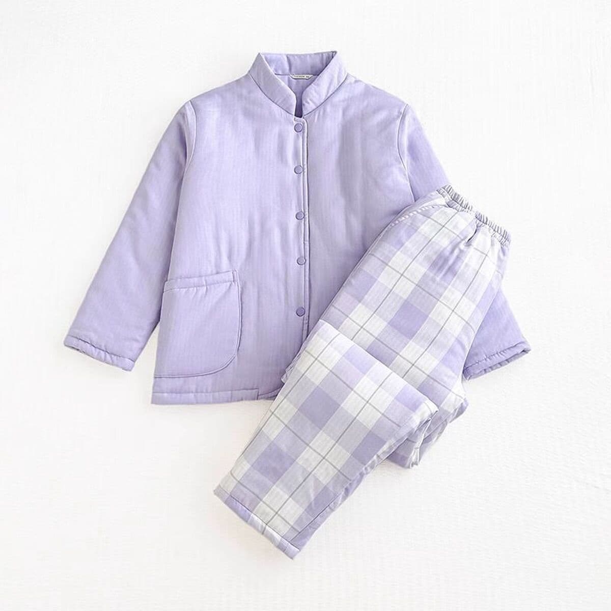 Без печати хороший японский стиль утолщенный хлопок двухслойная хлопчатобумажная пижама женская сплошная мужская зимняя...