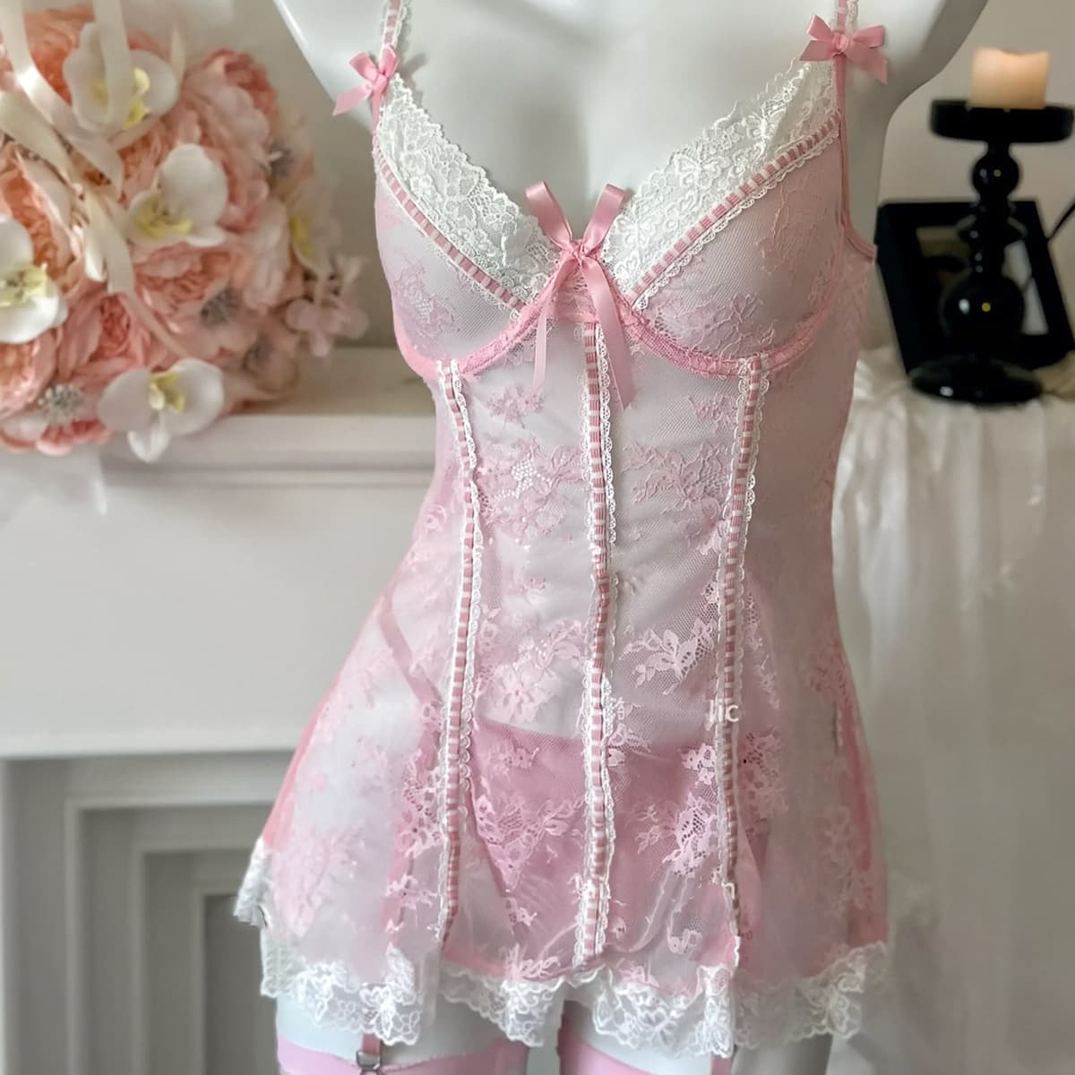 Rose Cloud Sexy Pure Desire Кружевная ночная рубашка с пуш-ап на косточках Женская ночная рубашка с прозрачными бретелями...