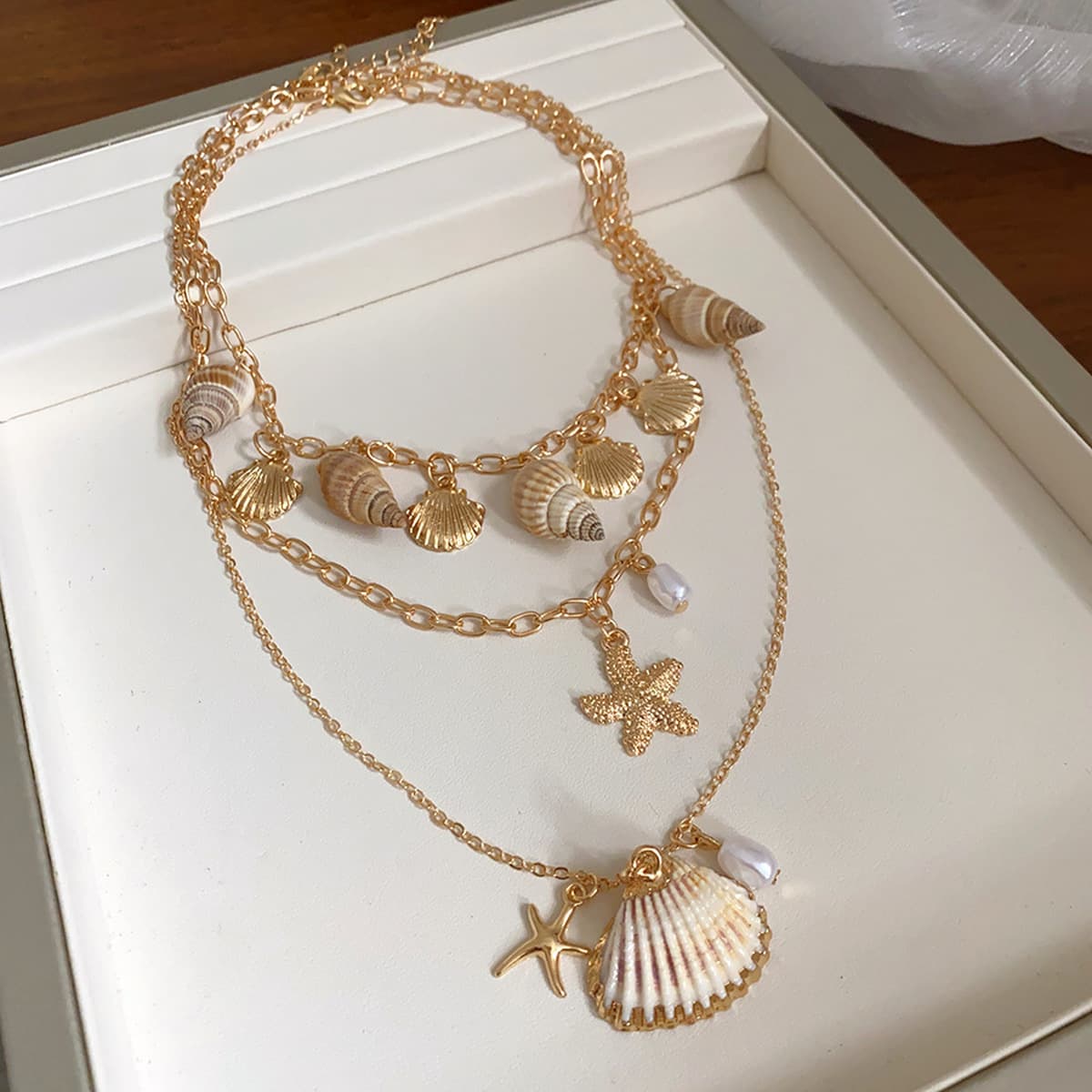 Богемное ожерелье из ракушек и бисера в стиле морского курорта, модная цепочка на ключицу, элегантное универсальное...