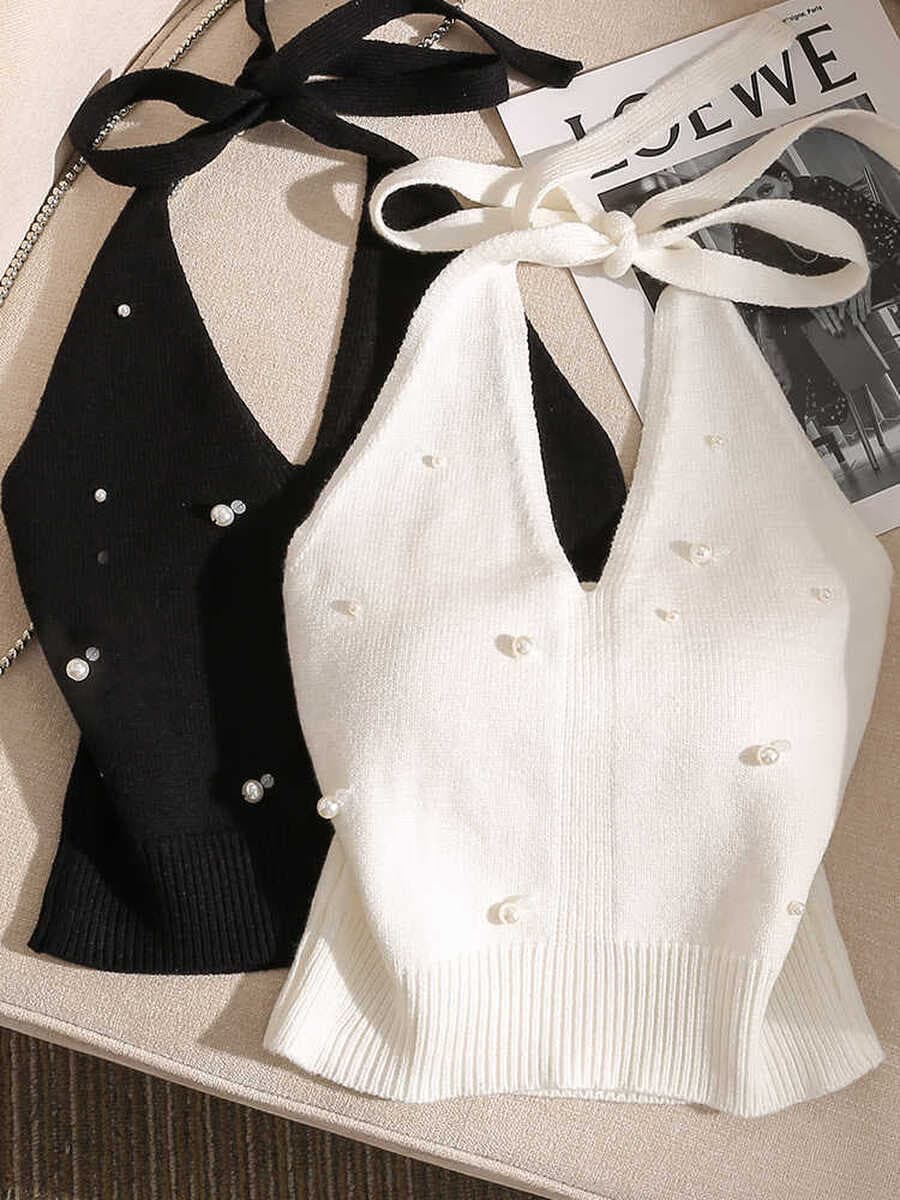 Горячая девушка тонкая шея с бисером, подтяжка, жилет, женский без спинки, дизайн без рукавов