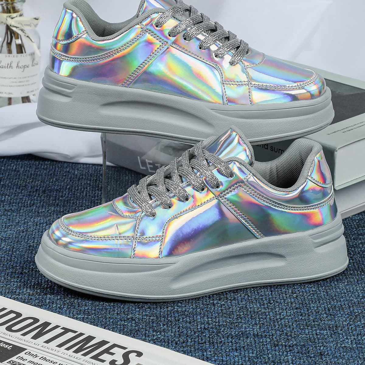 Толстая подошва с блестками модные кроссовки увеличивают повседневные кроссовки дышащие легкие наружные плоские туфли пара...