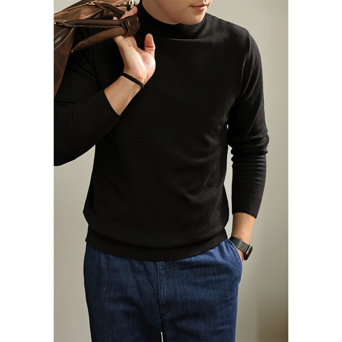 高奢品质!可机洗 !天丝羊毛针织衫秋冬圆领长袖毛衣男打底衫男