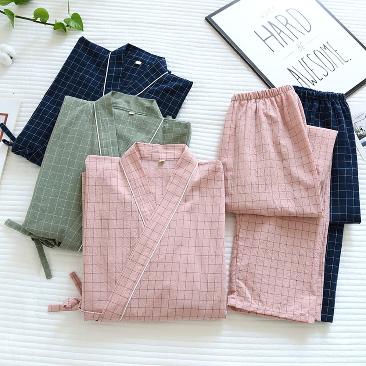 Новый летний хлопковый костюм-кимоно для пар, весна и осень, тонкие мужские и женские домашние пижамы из выстиранного...