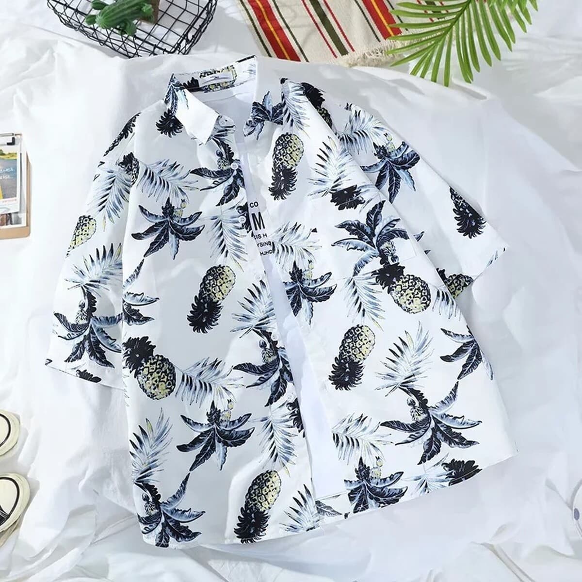 Новая рубашка с цветочным принтом, мужская свободная студенческая рубашка с короткими рукавами, модная рубашка с цветочным...