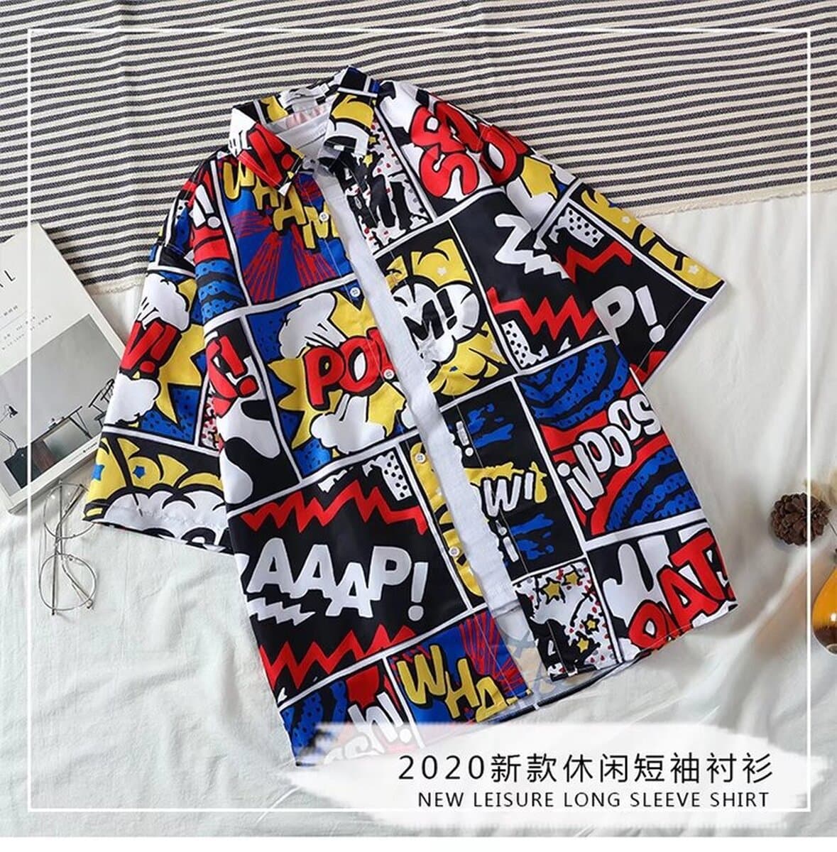 Новая рубашка с цветочным принтом, мужская свободная студенческая рубашка с короткими рукавами, модная рубашка с цветочным...