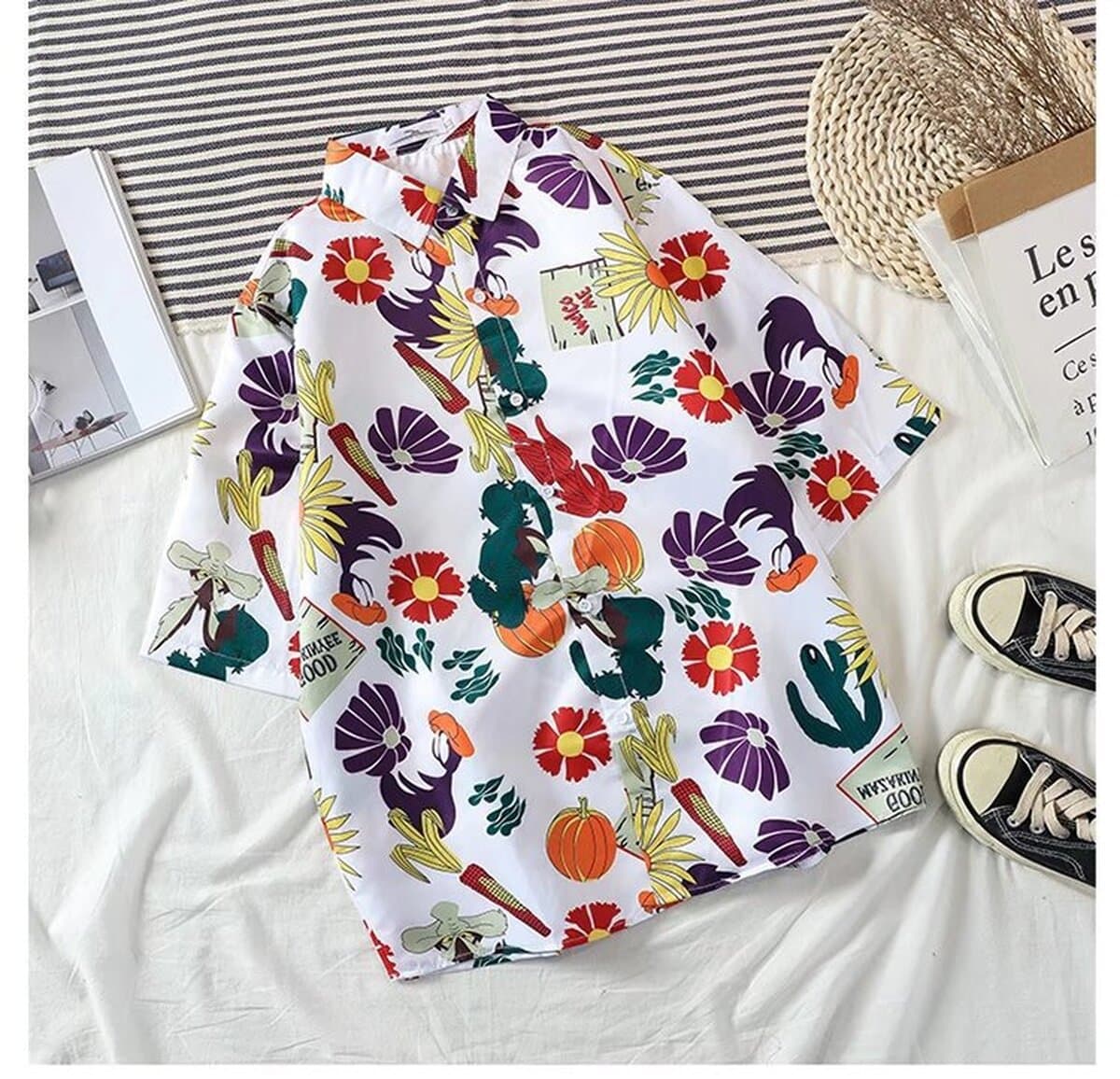 Новая рубашка с цветочным принтом, мужская свободная студенческая рубашка с короткими рукавами, модная рубашка с цветочным...