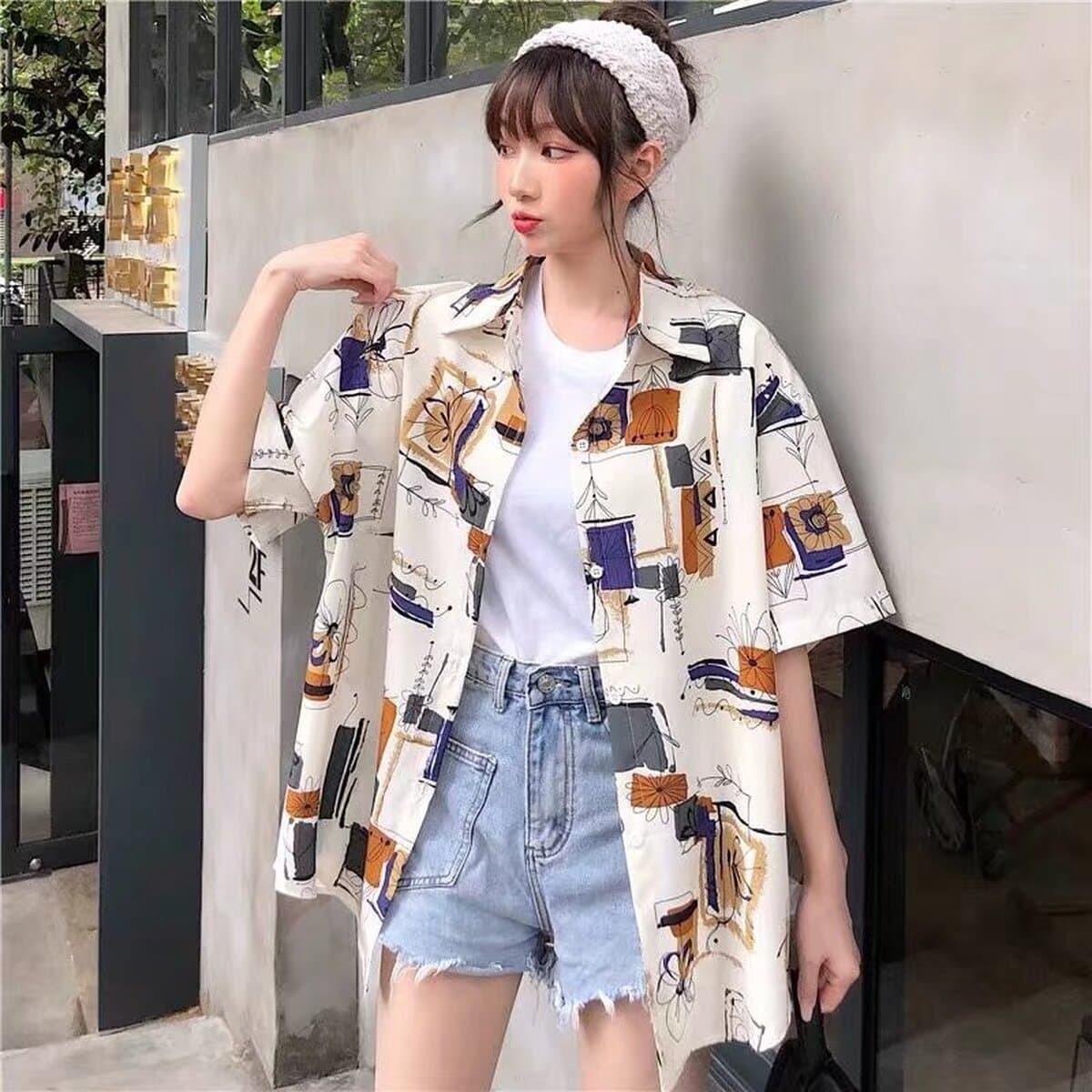 Новая рубашка с цветочным принтом, мужская свободная студенческая рубашка с короткими рукавами, модная рубашка с цветочным...