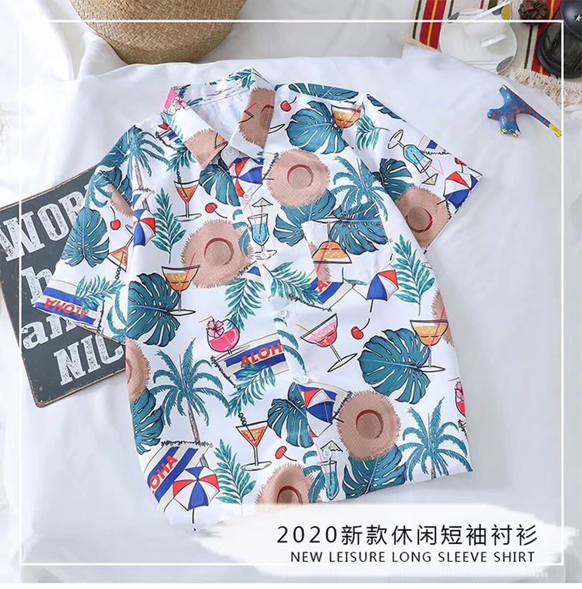 Новая рубашка с цветочным принтом, мужская свободная студенческая рубашка с короткими рукавами, модная рубашка с цветочным...