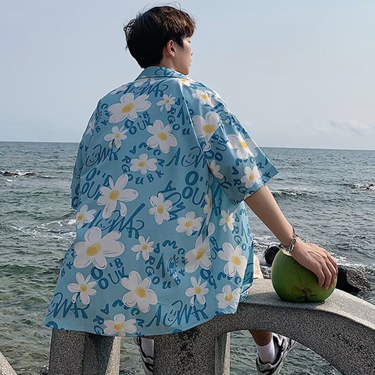 Гавайская цветочная рубашка мужская с короткими рукавами ледяной шелк прилив пляжная рубашка летняя тонкая свободная куртка...