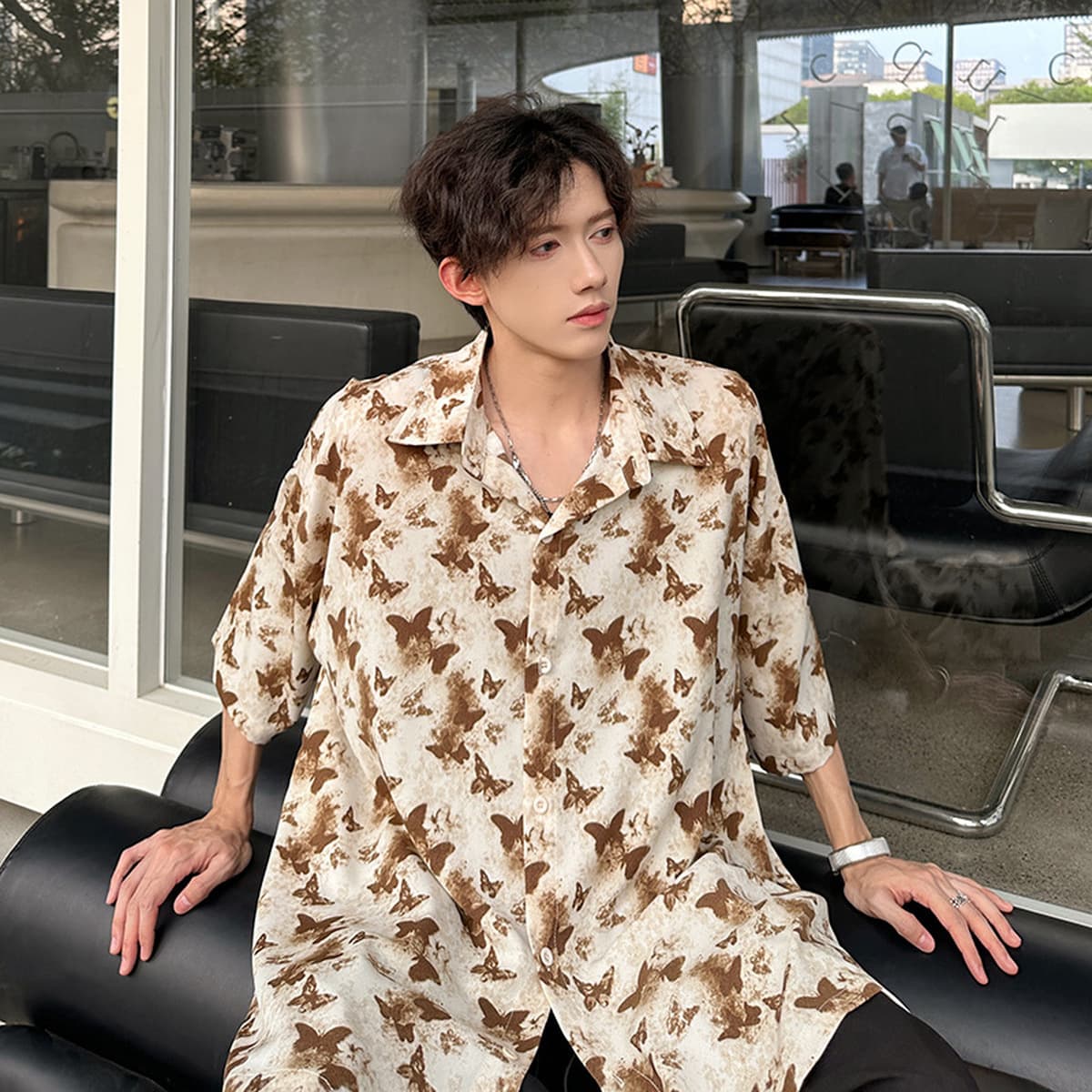 Гавайская цветочная рубашка мужская с короткими рукавами ледяной шелк прилив пляжная рубашка летняя тонкая свободная куртка...