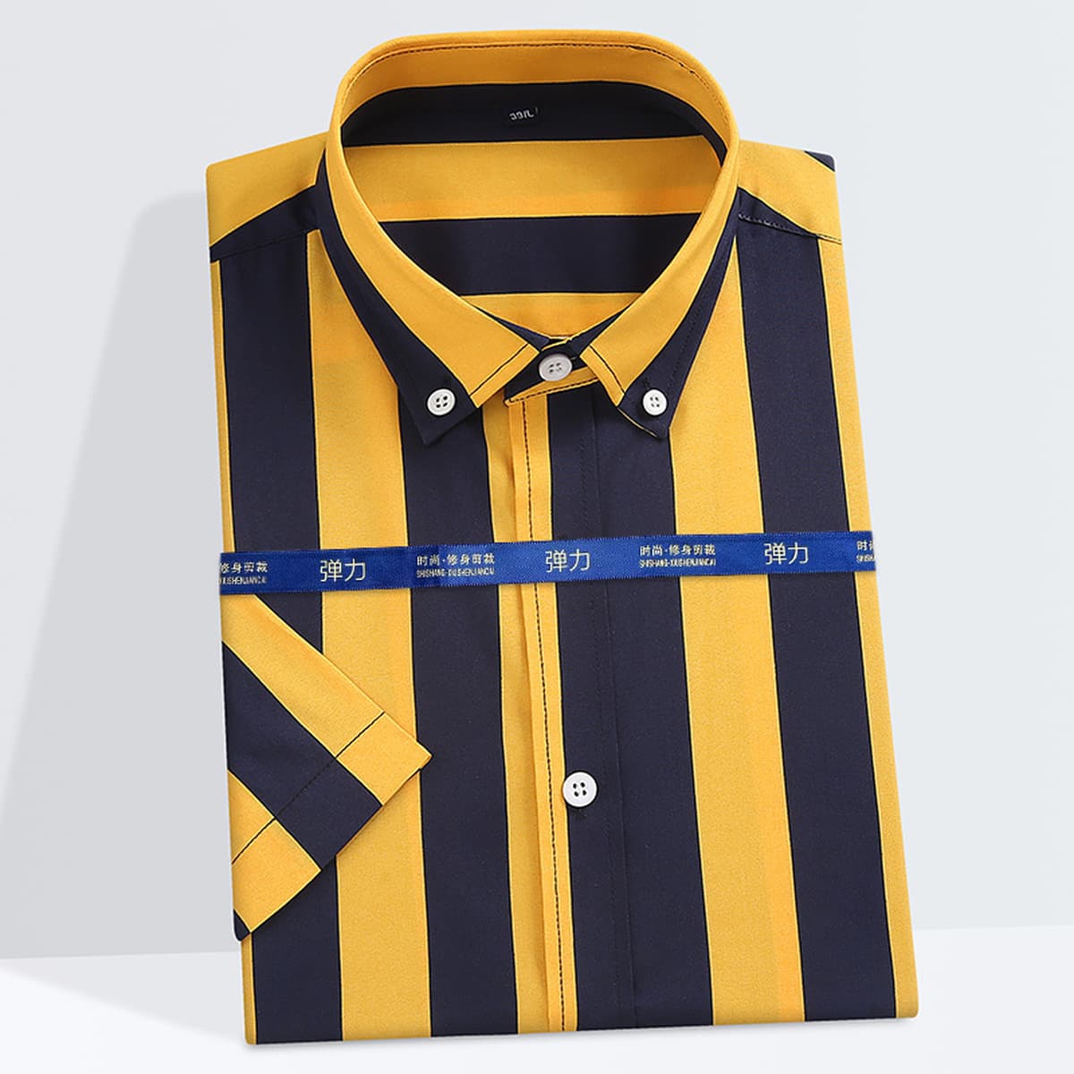 Летняя новая молодежная мужская полосатая рубашка с короткими рукавами бизнес повседневная рубашка тренд дикая пляжная...