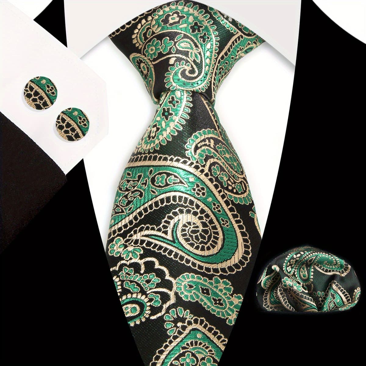 Мужской галстук карман Квадратные запонки костюм Деловое платье Винтаж 8,5 см жаккардовый галстук Пейсли набор из 3 предметов