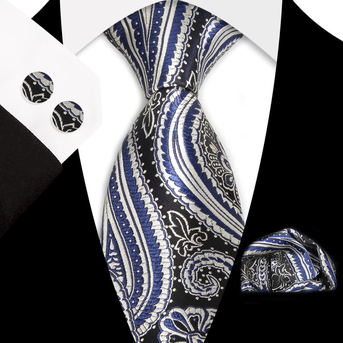 Мужской галстук карман Квадратные запонки костюм Деловое платье Винтаж 8,5 см жаккардовый галстук Пейсли набор из 3 предметов