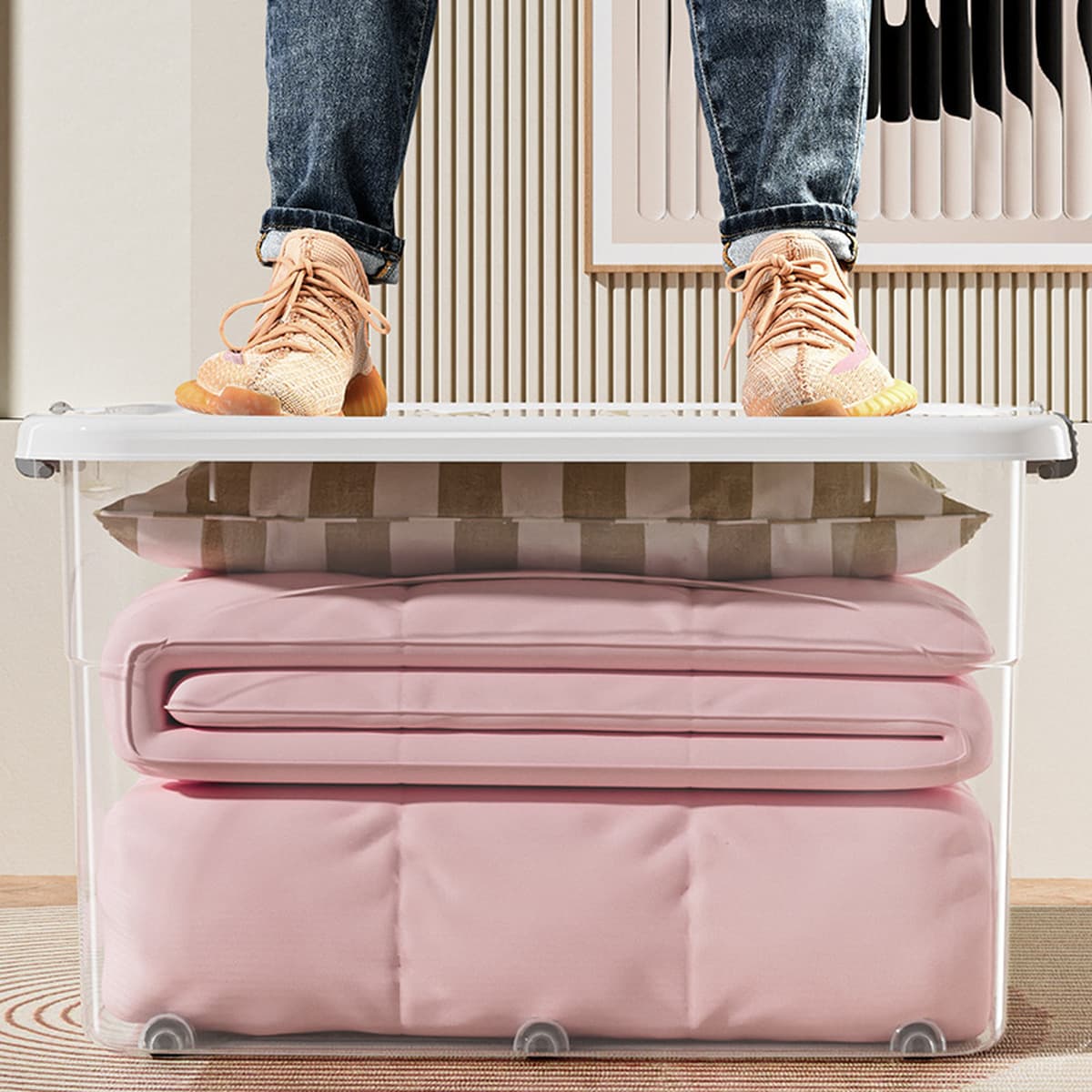 Прозрачный пластиковый органайзер для хранения, утолщенный ящик для хранения, бытовая одежда, одеяло, игрушки, книги, очень...