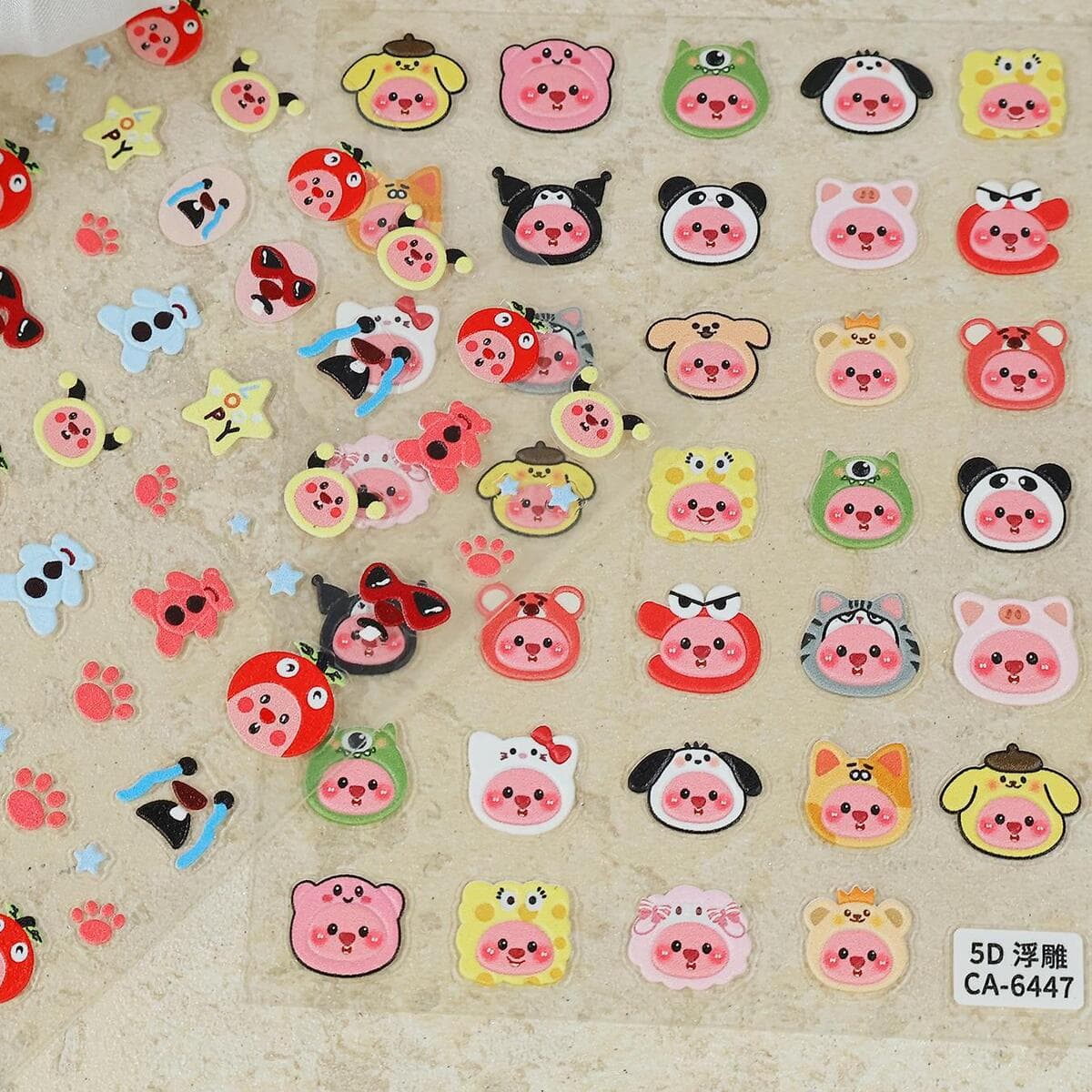 Наклейки для ногтей «Лупи маленький бобр» 5D с тиснением, красивый милый головной убор, рубиновые наклейки для дизайна...