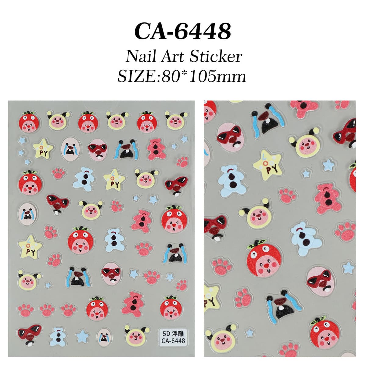 Наклейки для ногтей «Лупи маленький бобр» 5D с тиснением, красивый милый головной убор, рубиновые наклейки для дизайна...