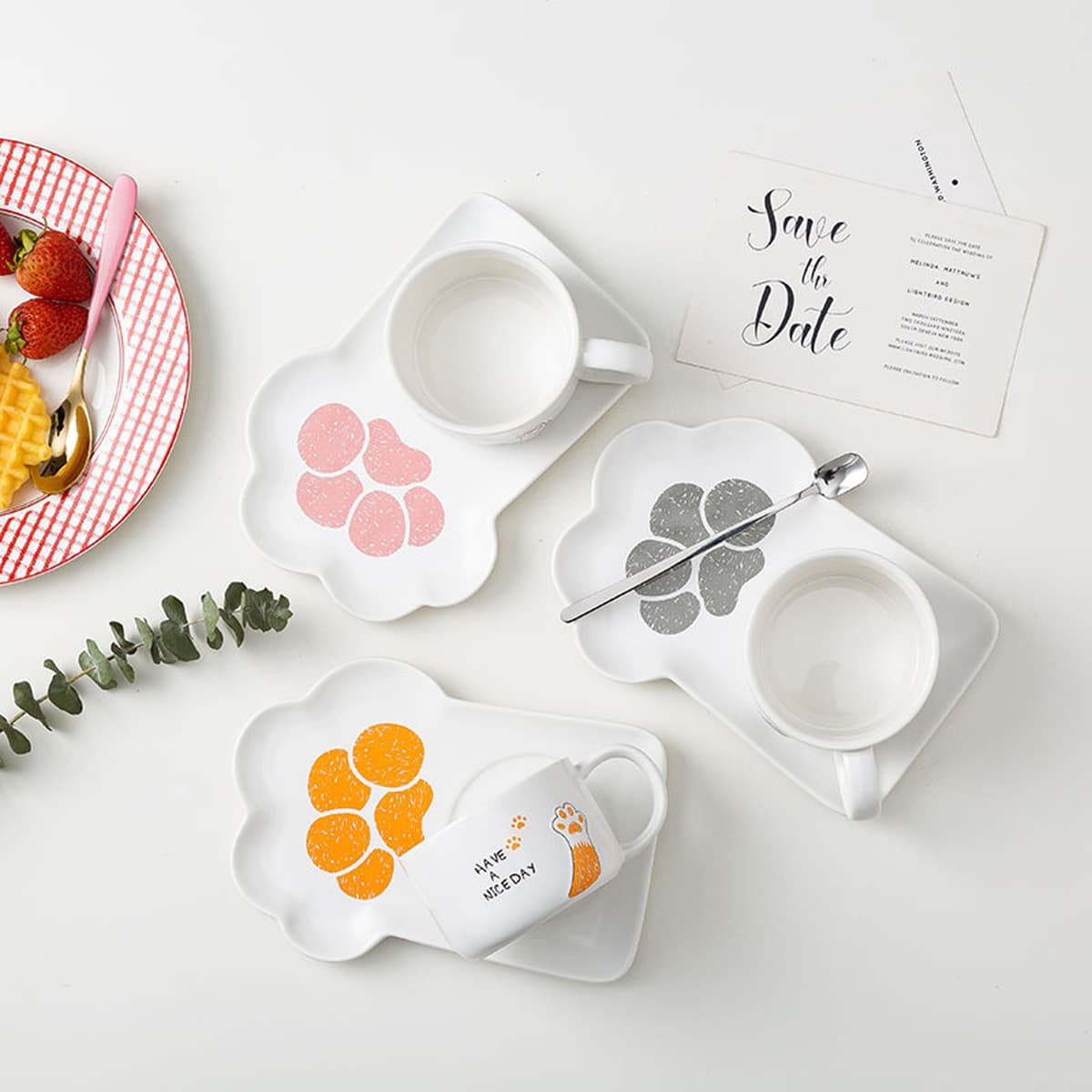 Керамическая чашка и блюдце для кофе с нордическим мультяшным котом, костюм, высокая кружка, послеобеденный чай, домашний...