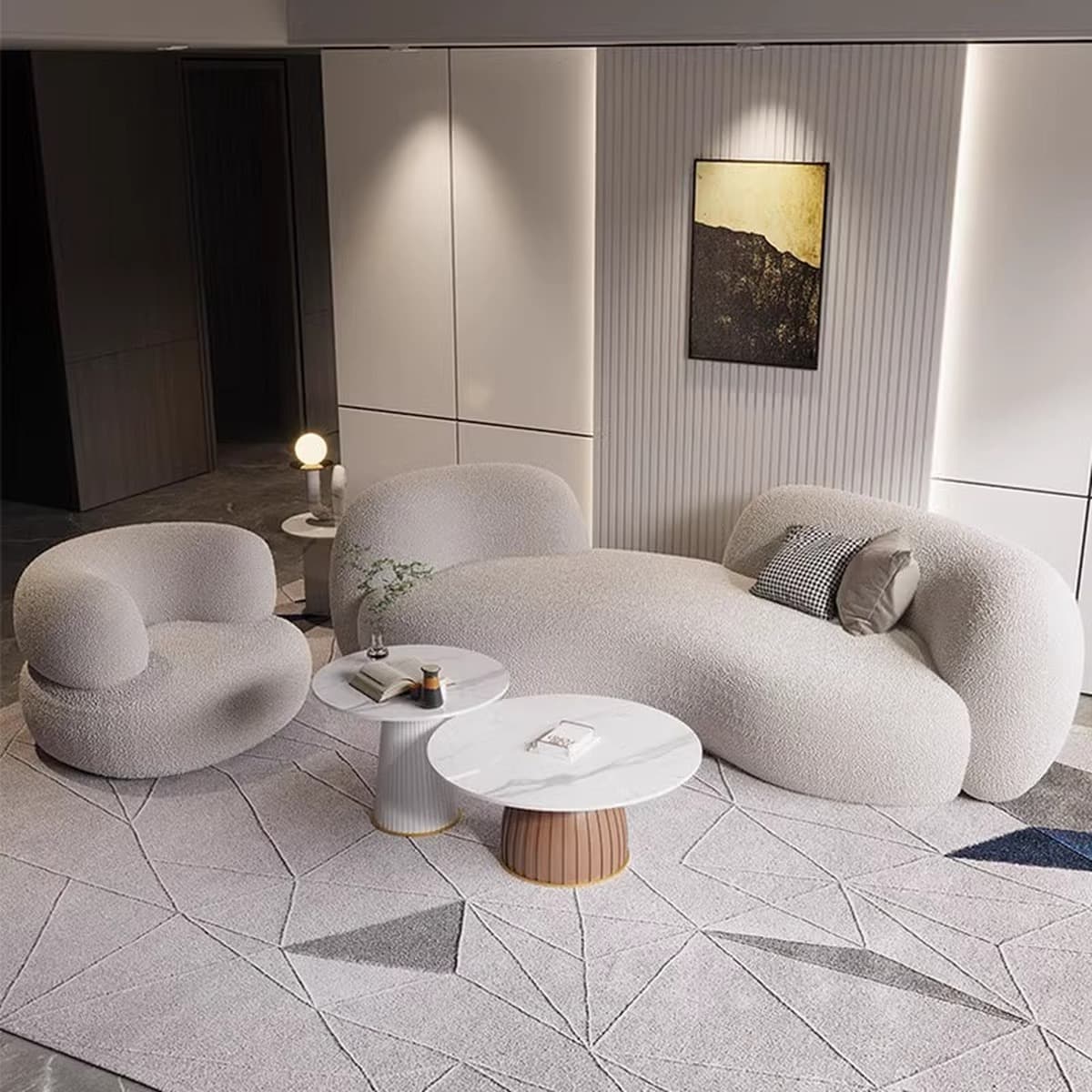 Легкий экстравагантный кашемировый дугообразный диван журнальный столик Современная минималистская гостиная Салон красоты...