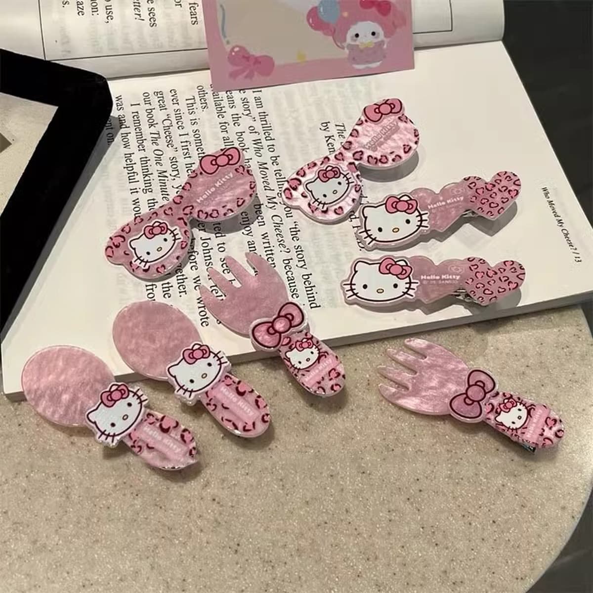 Милый розовый леопардовый принт KT Cat заколка для волос Сладкая девушка ложка вилка