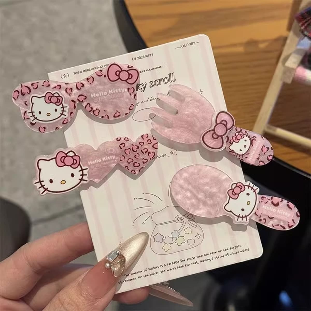 Милый розовый леопардовый принт KT Cat заколка для волос Сладкая девушка ложка вилка