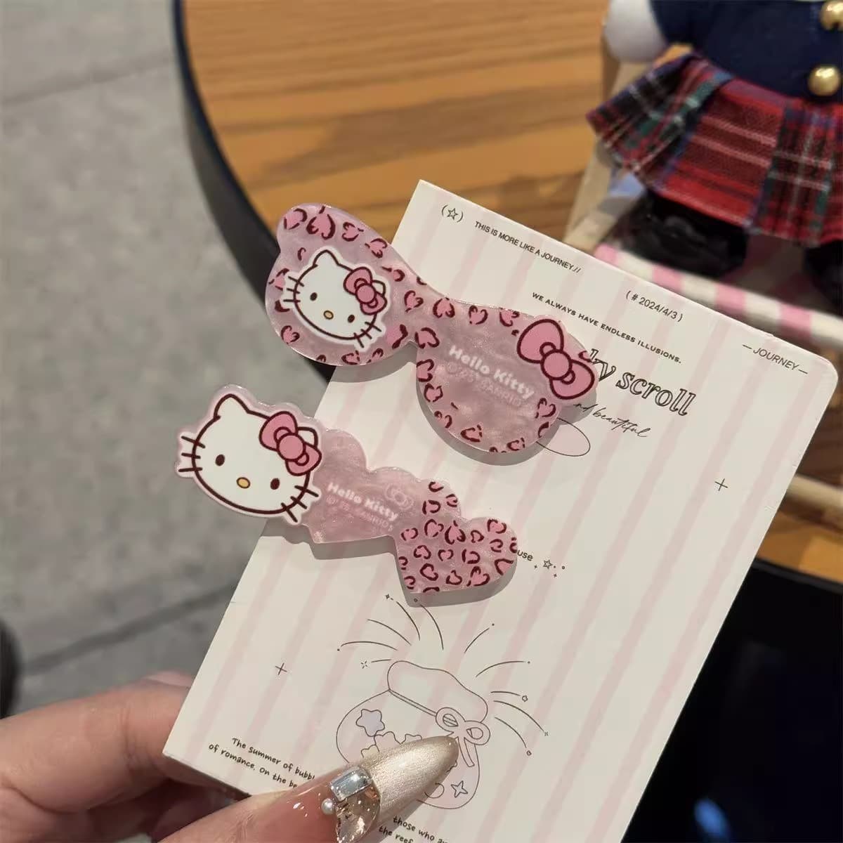 Милый розовый леопардовый принт KT Cat заколка для волос Сладкая девушка ложка вилка