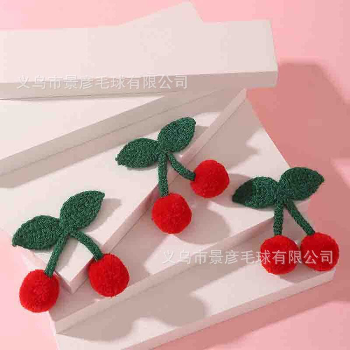 Популярные вязаные аксессуары с брошью в виде красной вишни, ювелирные изделия ручной работы, одежда, шапка, шерстяные...