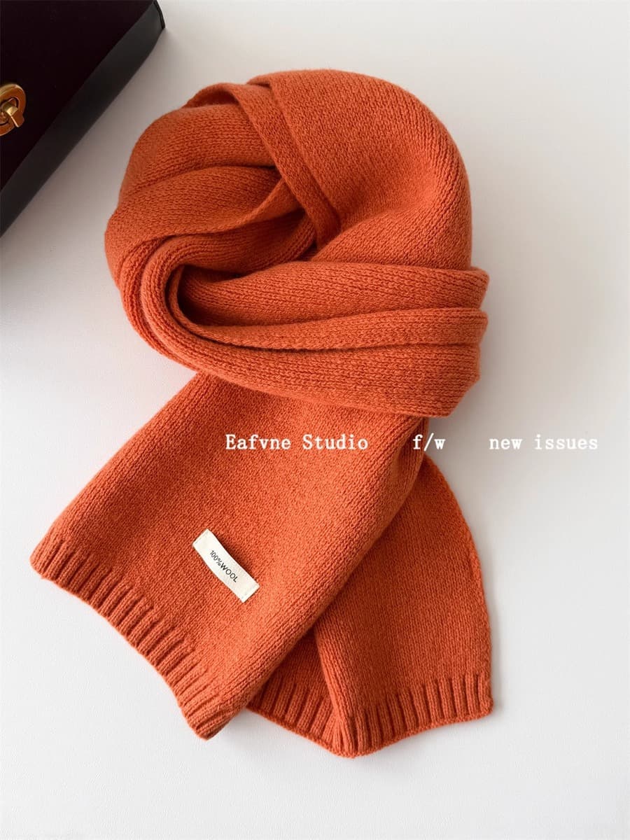 Корейский стиль, новый универсальный однотонный шарф из 100% чистой шерсти, женский осенне-зимний теплый вязаный шарф,...