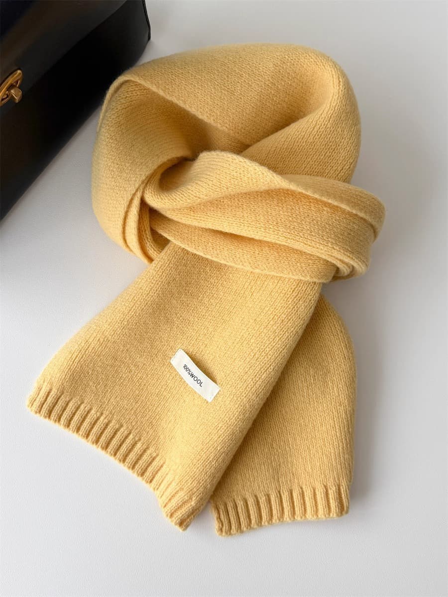 Корейский стиль, новый универсальный однотонный шарф из 100% чистой шерсти, женский осенне-зимний теплый вязаный шарф,...