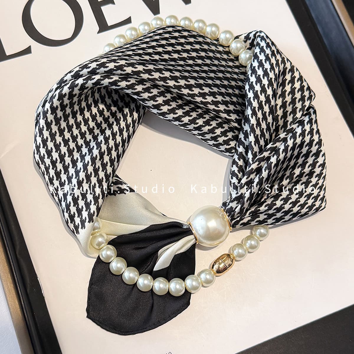 Белое жемчужное ожерелье с магнитной пряжкой, узкий длинный шелковый шарф для ушей, женский шарф на шею с рубашкой, тонкий...