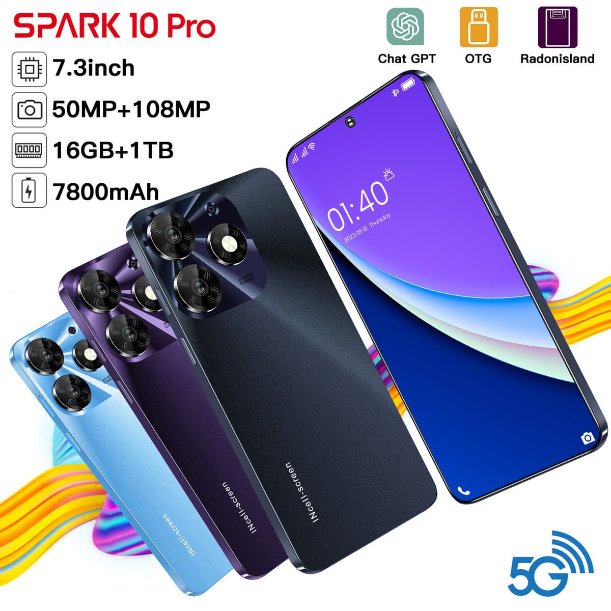 Кросс-граничный экспорт смартфона Spark10Pro с большим HD-экраном, глобальной поддержкой двух SIM-карт и двойным режимом...