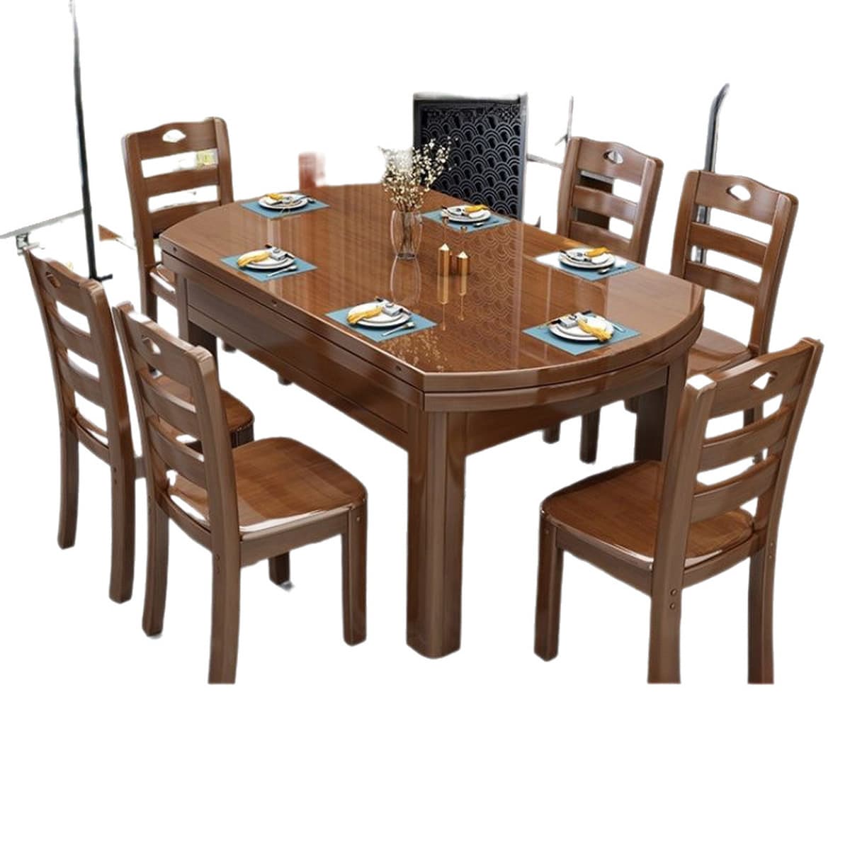 Обеденный стол и стулья из массива дерева, раскладной и складной обеденный стол, круглый стол в китайском стиле для...