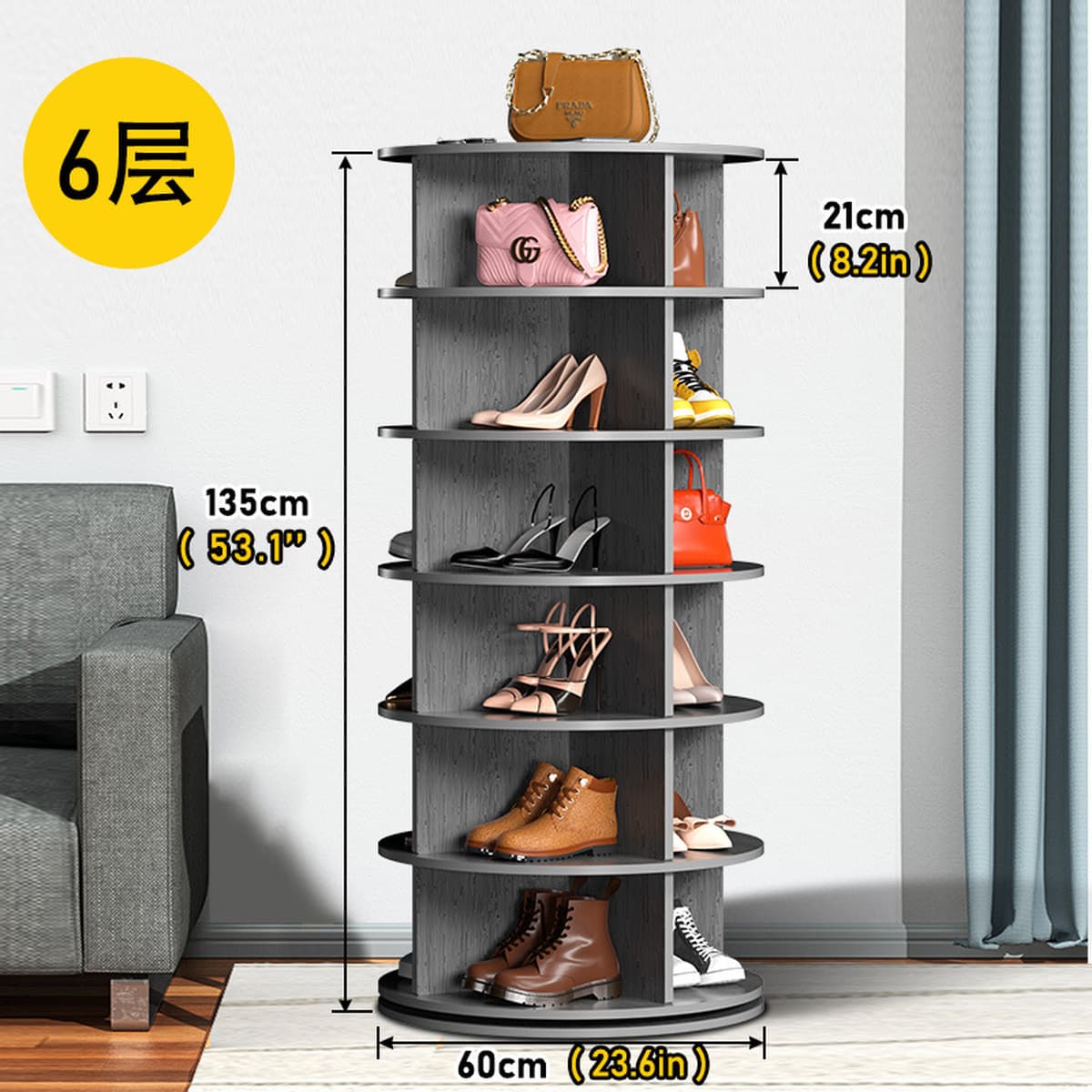 Вращающаяся полка для обуви от пола до потолка для торгового центра Многослойная простая сумка для показа сумки 360 градусов...
