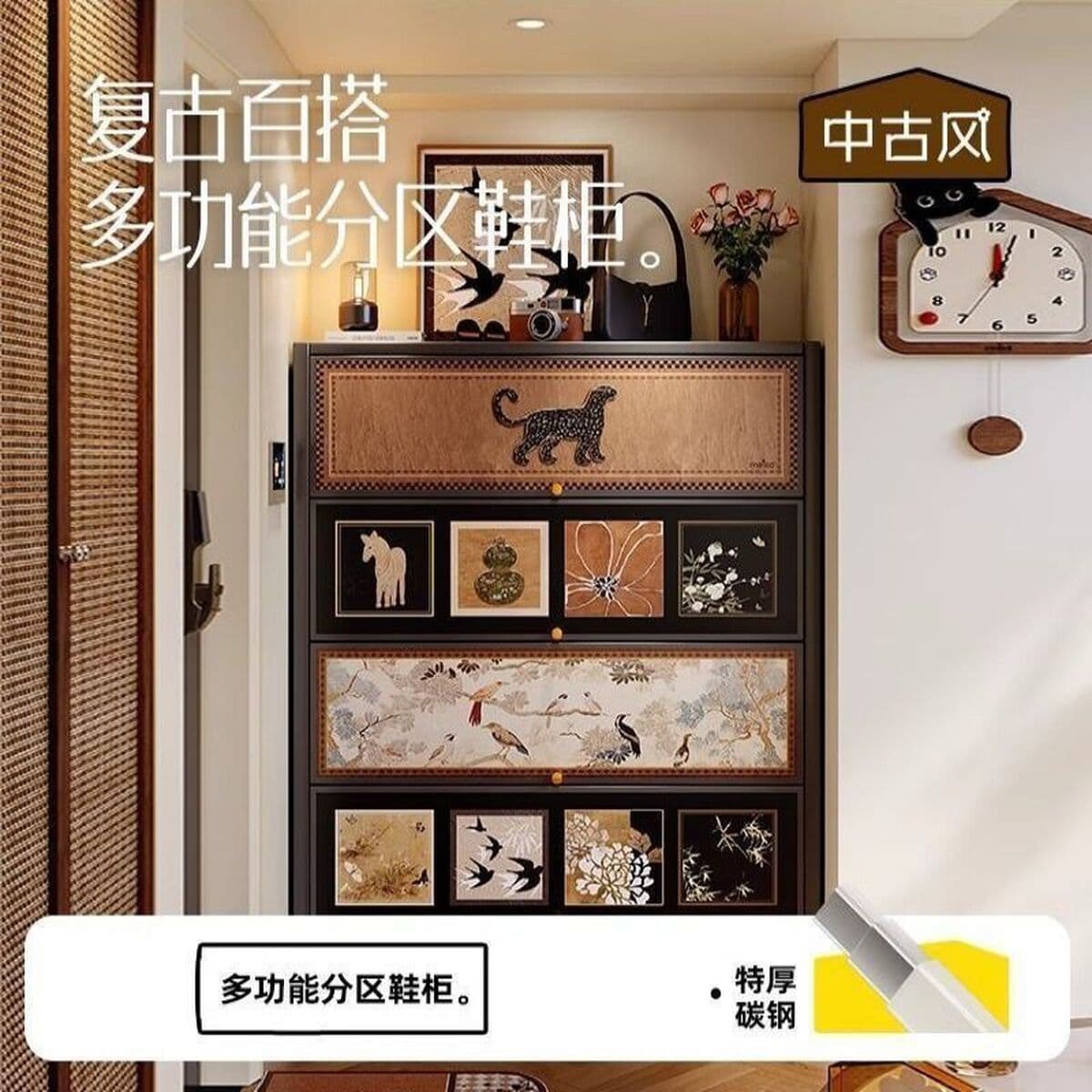 Стальной средний стиль дверной обувной шкаф домашний шкаф для хранения многослойный шкаф для хранения