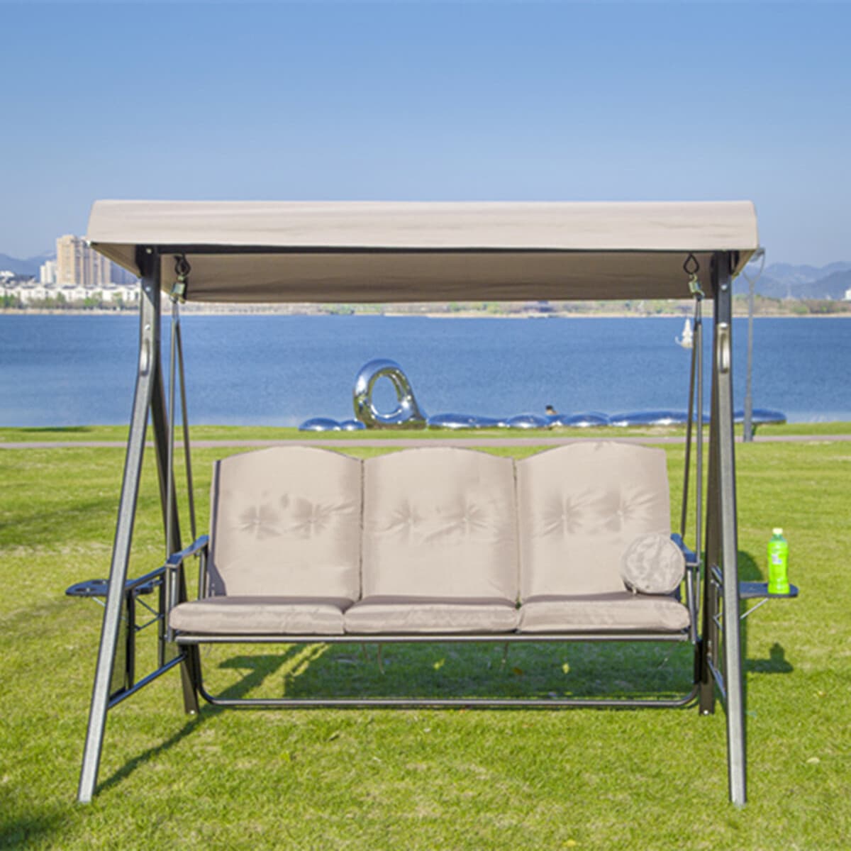 Открытый стул-качалка Садовый стул Железный подвесной синий Трехместный качели Подвесной стул Уличная мебель Двор...