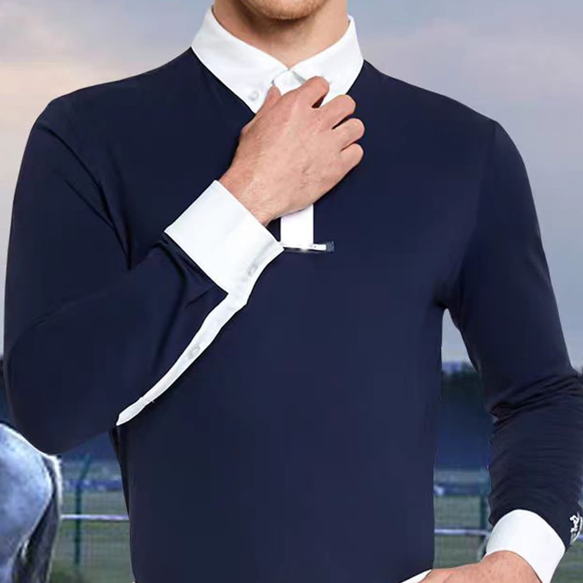 Мужская конная рубашка эластичная облегка профессиональный конный спорт для взрослых верхом на лошадях костюм POLO рубашка...