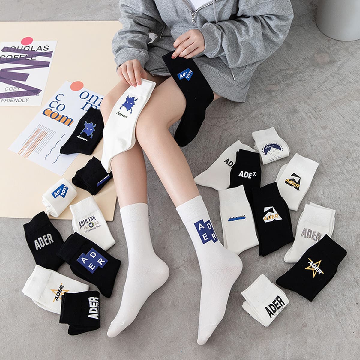 Носки среднего размера ADER, персонализированные носки модного бренда для мужчин и женщин, носки для пар в стиле уличный...