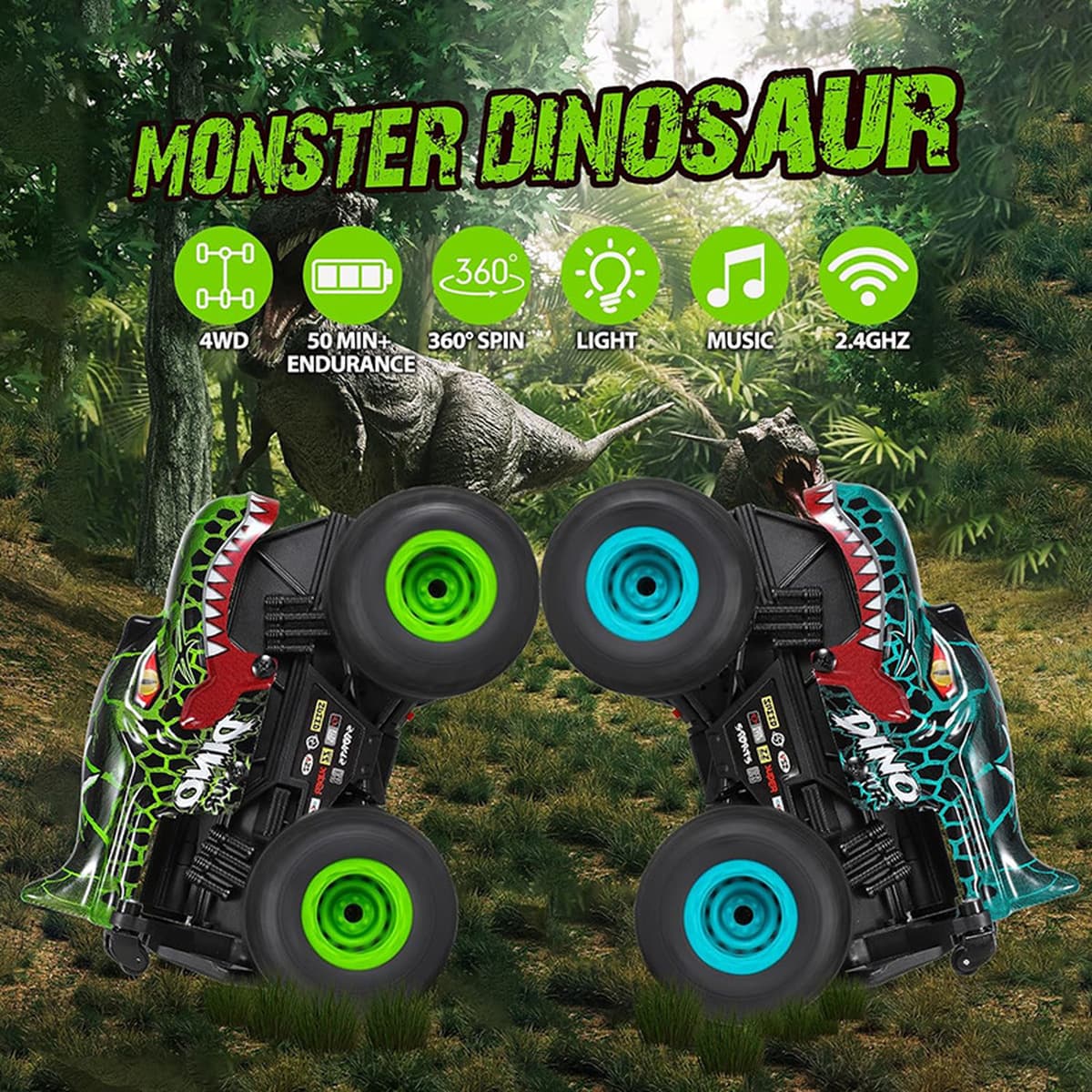 Детский световой музыкальный радиоуправляемый автомобиль-динозавр-акула с вращением на 360 градусов, большой, для подъема по...
