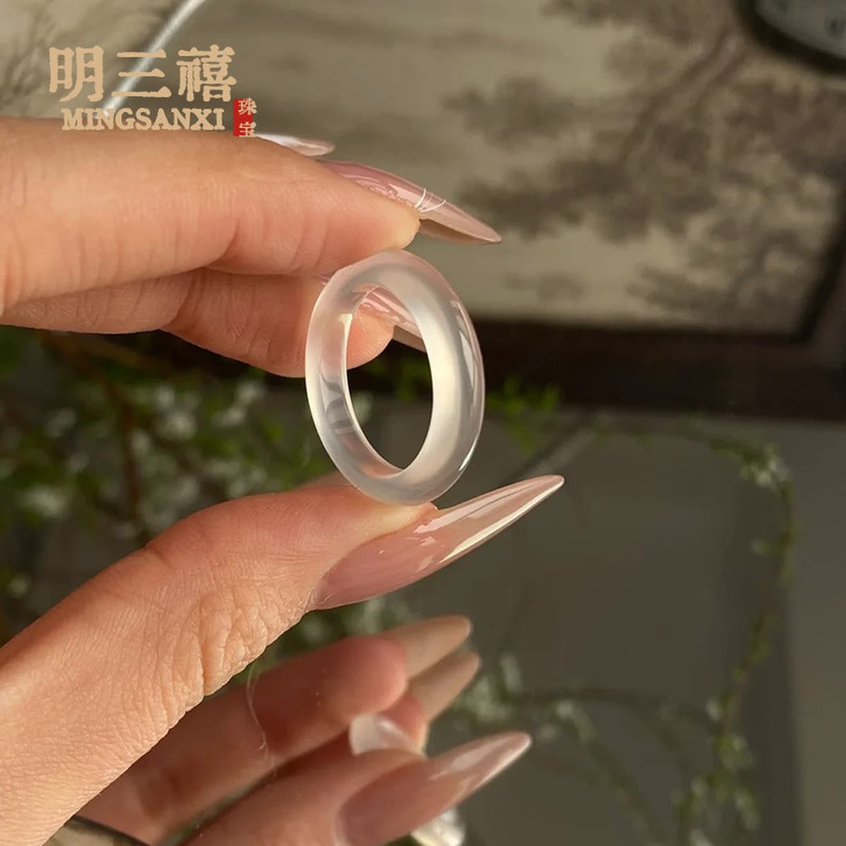 Лошадь с вегетарианским конским белым льдом натуральный высокий лед Мадагаскар халцедонное кольцо кольцо кольцо для мужчин и...