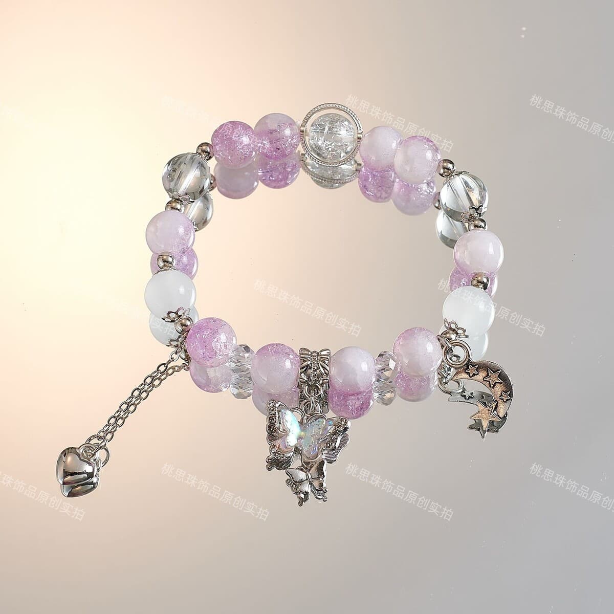 Популярный стильный летний браслет с бабочками и бусинами, модный сладкий браслет с стеклянным бантом для студентов и подруг