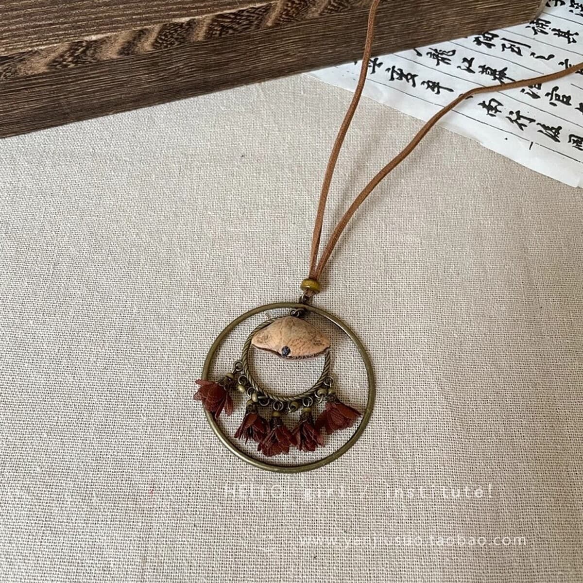 Ретро богемное керамическое ожерелье, длинная цепочка для свитера в средневековом экзотическом этническом стиле,...