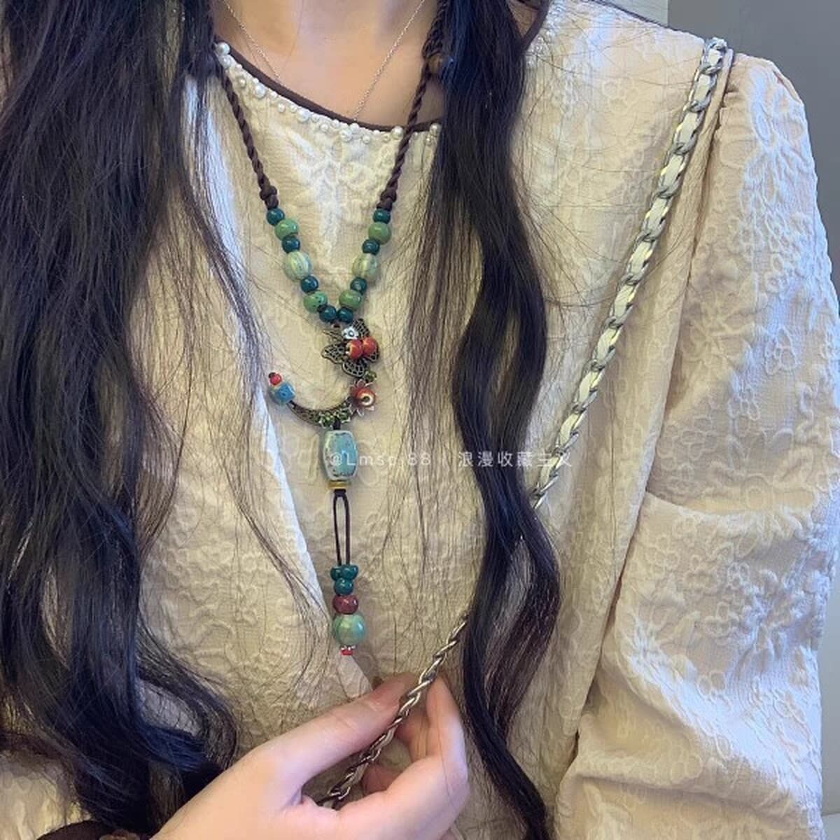 Этничный стиль ретро литературный национальный стиль хлопчатобумажный льняный керамический ожерелье женский бабочка лесбиянка
