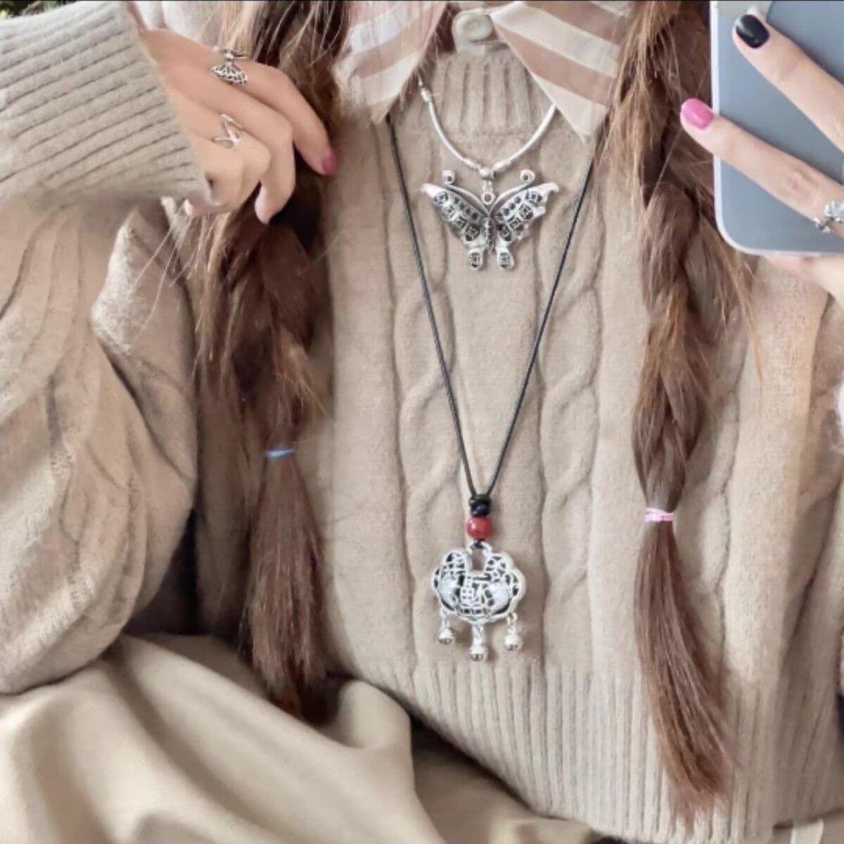 Этничный стиль ретро литературный национальный стиль хлопчатобумажный льняный керамический ожерелье женский бабочка лесбиянка