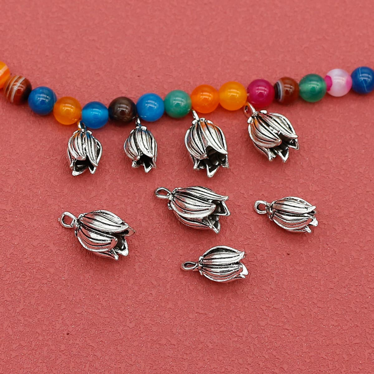 Ретро старинный серебряный тюльпан кулон кулон ручной работы серьги ожерелье тибетский серебряный кулон украшения DIY...