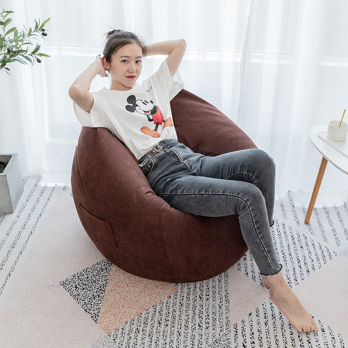 Ленивый диван с бобами сумка татами сетка красная гостиная небольшая квартира балкон диван супер мягкий капли воды ткань...