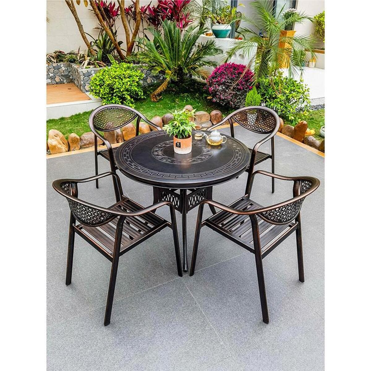 Двор под открытым небом Кованый сад отдыха Открытый двор Открытый стол стул Вилла Алюминиевый сплав отдых литой алюминиевый...