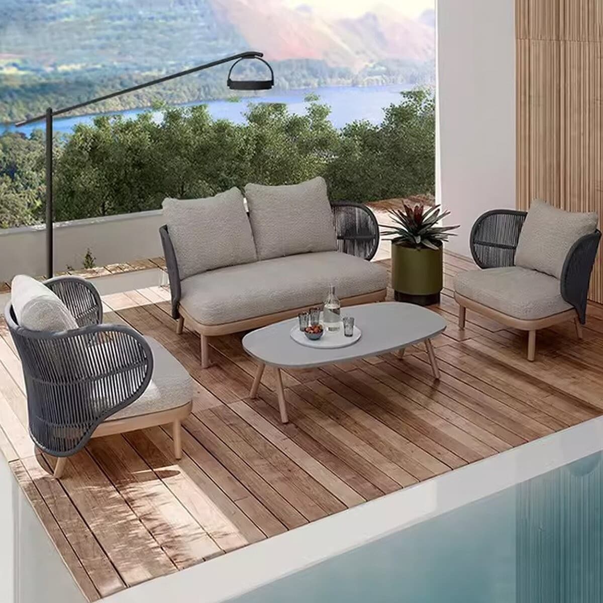 Уличный диван из алюминиевого сплава, двор, сад, веревка для отдыха, комбинированная уличная вилла, тканая водонепроницаемая...